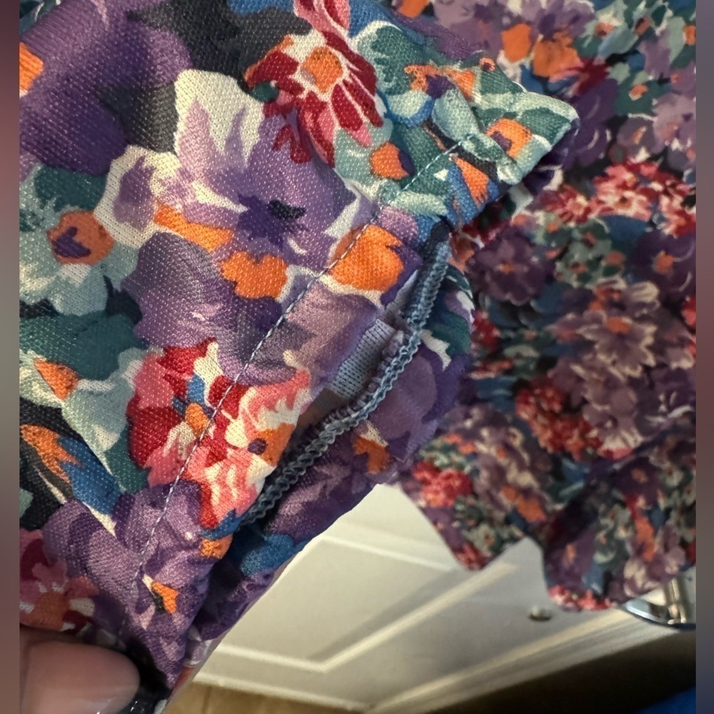 1970’s Floral Flower Power Womens Blouse Bow Tie Top Medium Vintage - Picture 4 of 10
